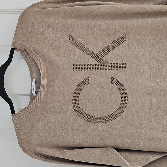 New Calvin Klein Long Sweater Dress w CK Bling Logo Tan/Gold Size SMALL - Picture 10 of 11